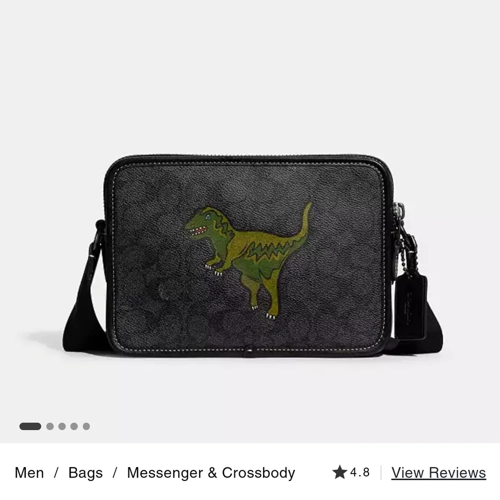 Coach Black Signature Canvas Messenger with Green Dino Patch